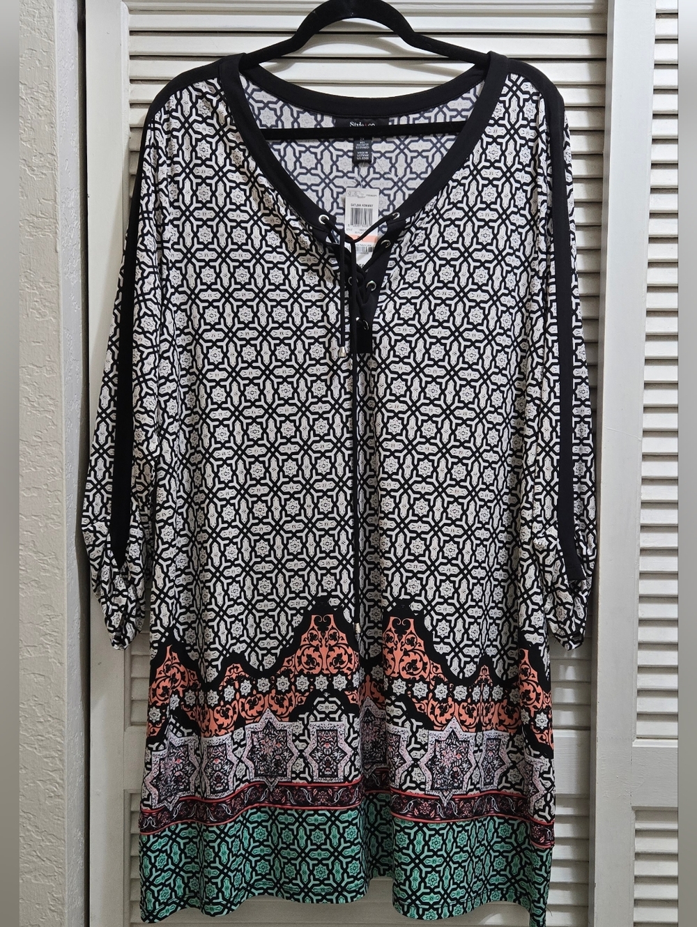 JM Collection Catalina Hideaway Tunic Top 2X NWT Seville Tile Print